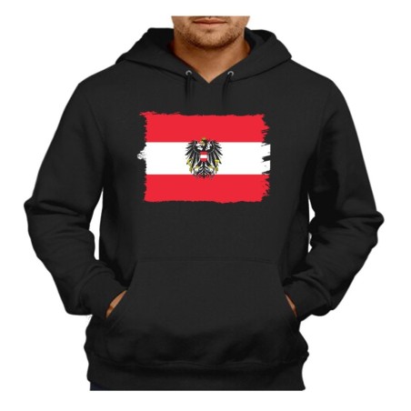 SUDADERA NEGRA CON CAPUCHA bandera austria pais gobierno escudo adulto poliester algodón personalizada