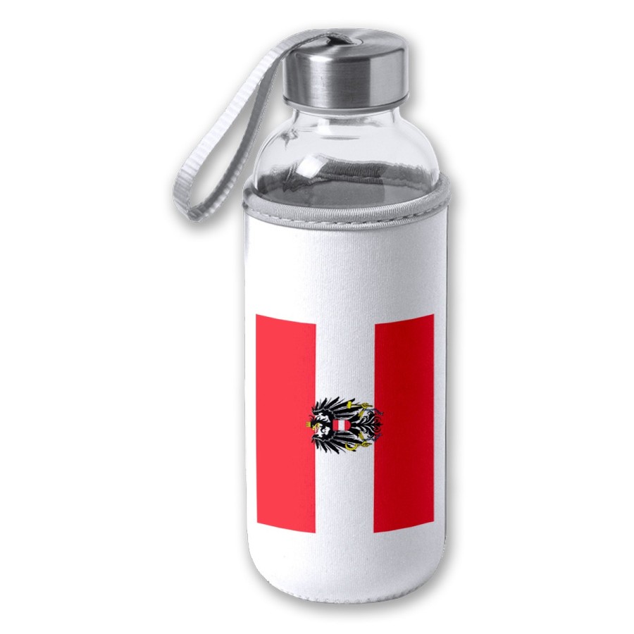 BIDON DE 420 ML CON FUNDA DE NEOPRENO bandera austria pais gobierno escudo tapon seguridad