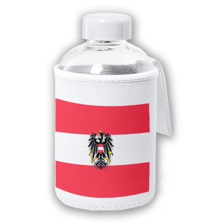 BIDON CRISTAL CON FUNDA SOFT SHELL bandera austria pais gobierno escudo tapon seguridad botella