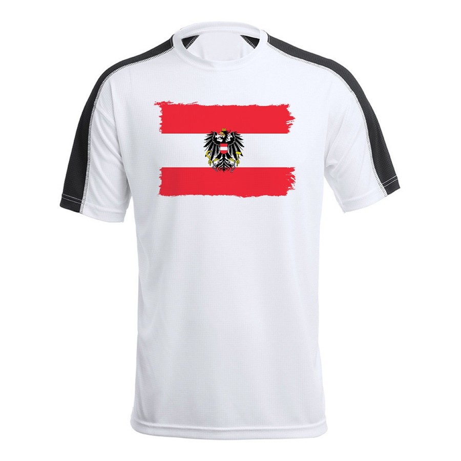 CAMISETA TÉCNICA FRANJA MANGAS NEGRA bandera austria pais gobierno escudo personalizada