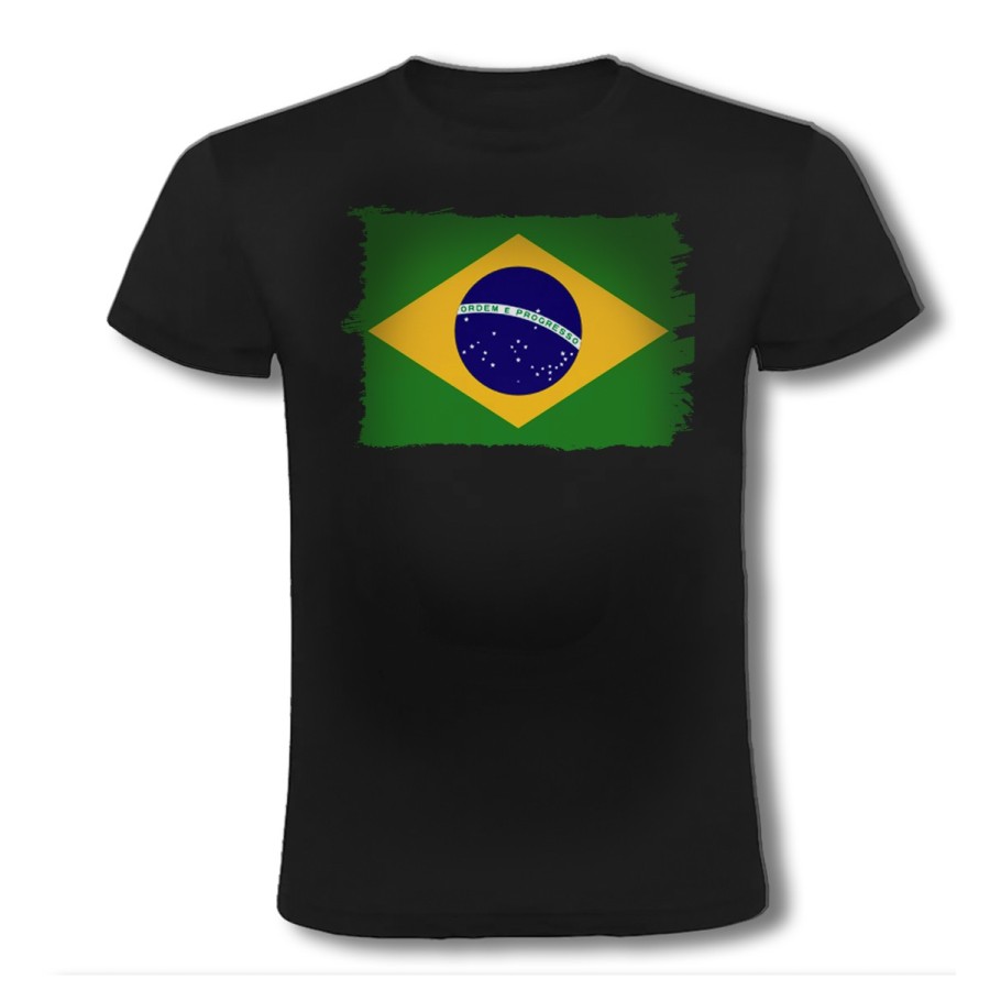 CAMISETA NEGRA bandera brasil pais gobierno brasileño moda verano personalizada