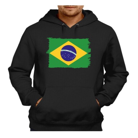 SUDADERA NEGRA CON CAPUCHA bandera brasil pais gobierno brasileño adulto poliester algodón personalizada