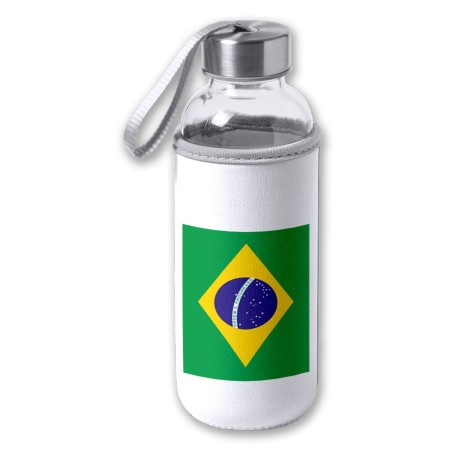 BIDON DE 420 ML CON FUNDA DE NEOPRENO bandera brasil pais gobierno brasileño tapon seguridad