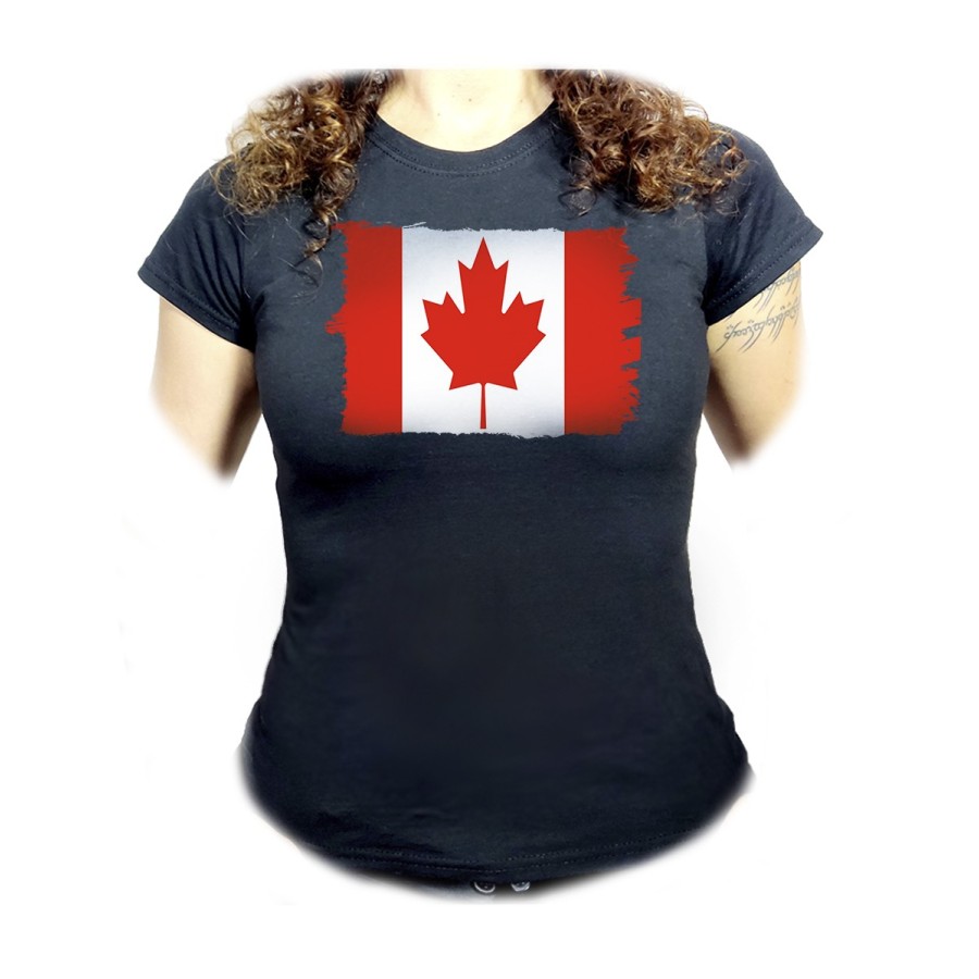 CAMISETA NEGRA MUJER bandera canada pais gobierno canadiense oferta personalizada