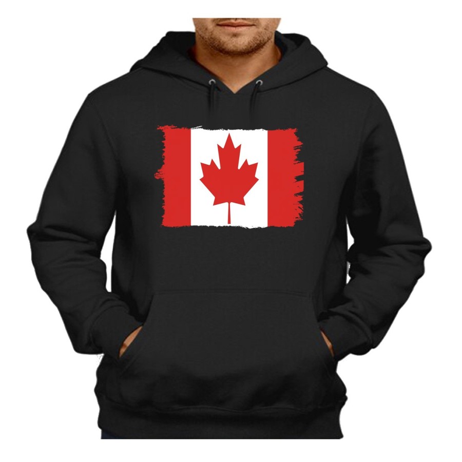 SUDADERA NEGRA CON CAPUCHA bandera canada pais gobierno canadiense adulto poliester algodón personalizada