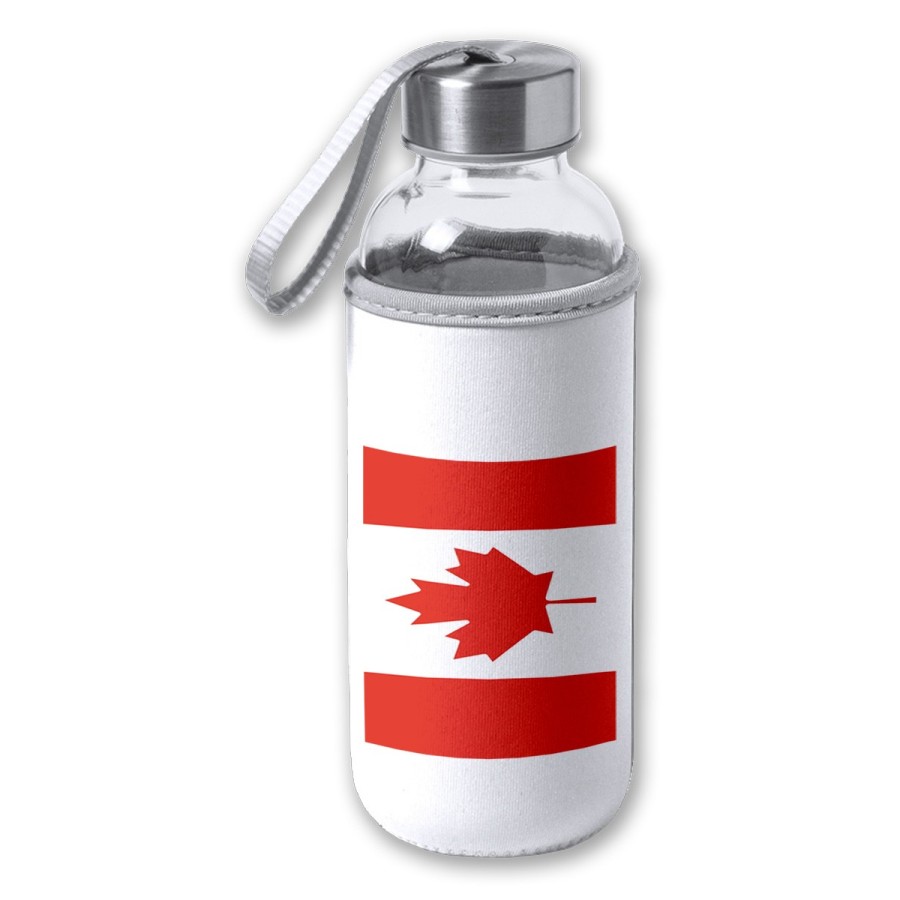 BIDON DE 420 ML CON FUNDA DE NEOPRENO bandera canada pais gobierno canadiense tapon seguridad