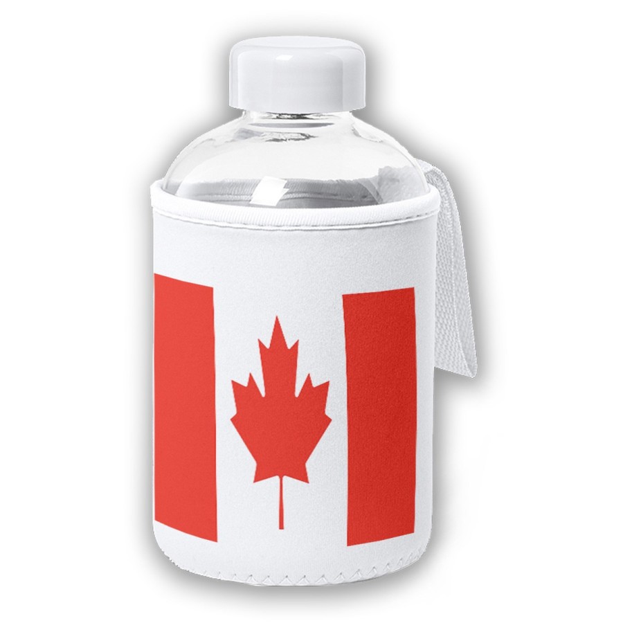 BIDON CRISTAL CON FUNDA SOFT SHELL bandera canada pais gobierno canadiense tapon seguridad botella