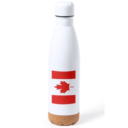 BIDON 750 ML ACERO INOXIDABLE ADORNO DE CORCHO bandera canada pais gobierno canadiense tapon botella