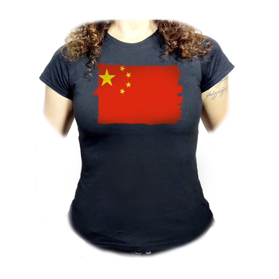 CAMISETA NEGRA MUJER bandera china pais gobierno chino chinos oferta personalizada