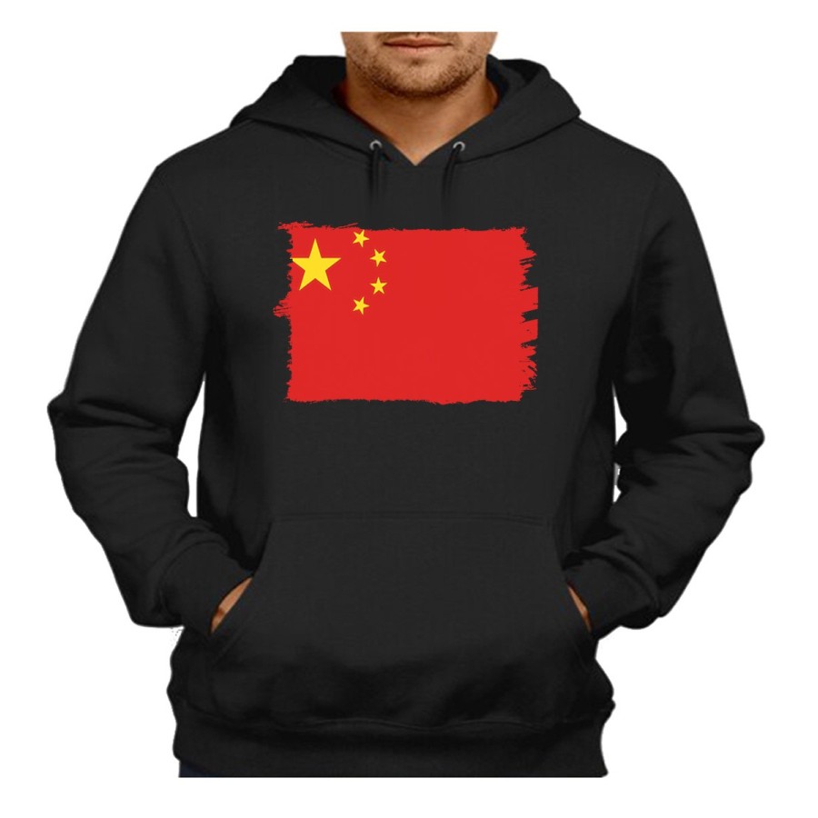 SUDADERA NEGRA CON CAPUCHA bandera china pais gobierno chino chinos adulto poliester algodón personalizada