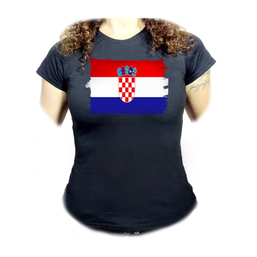 CAMISETA NEGRA MUJER bandera croacia pais gobierno croata oferta personalizada