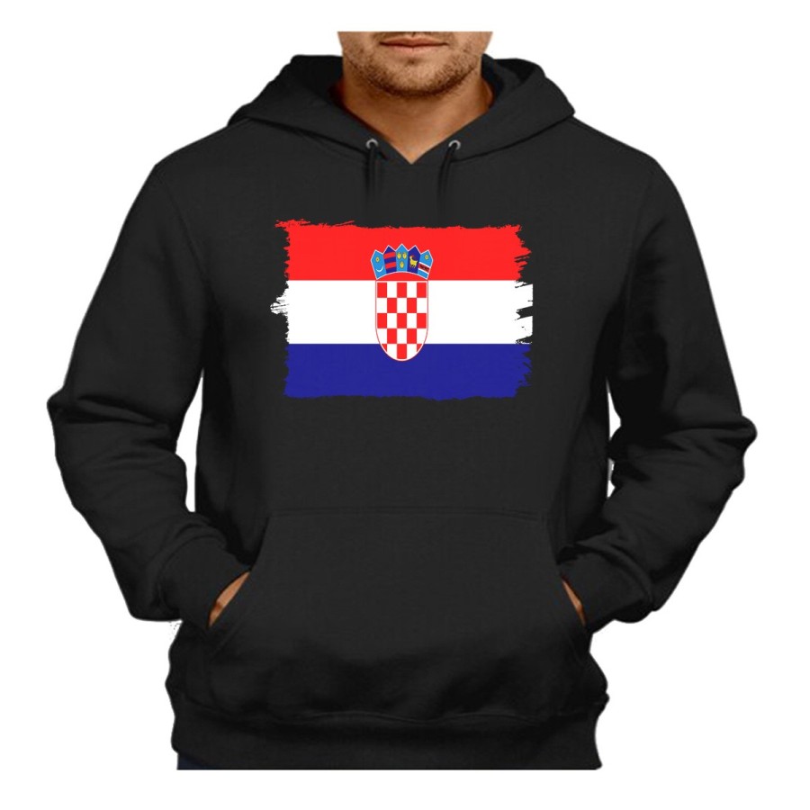 SUDADERA NEGRA CON CAPUCHA bandera croacia pais gobierno croata adulto poliester algodón personalizada