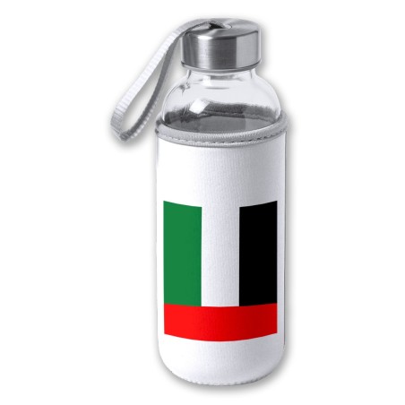 BIDON DE 420 ML CON FUNDA DE NEOPRENO bandera emiratos arabes unidos pais oriente tapon seguridad