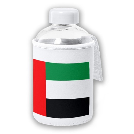 BIDON CRISTAL CON FUNDA SOFT SHELL bandera emiratos arabes unidos pais oriente tapon seguridad botella