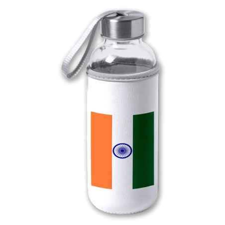 BIDON DE 420 ML CON FUNDA DE NEOPRENO bandera india pais gobierno indú indios tapon seguridad