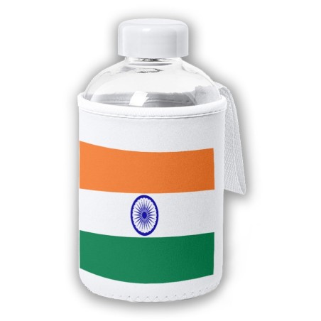 BIDON CRISTAL CON FUNDA SOFT SHELL bandera india pais gobierno indú indios tapon seguridad botella