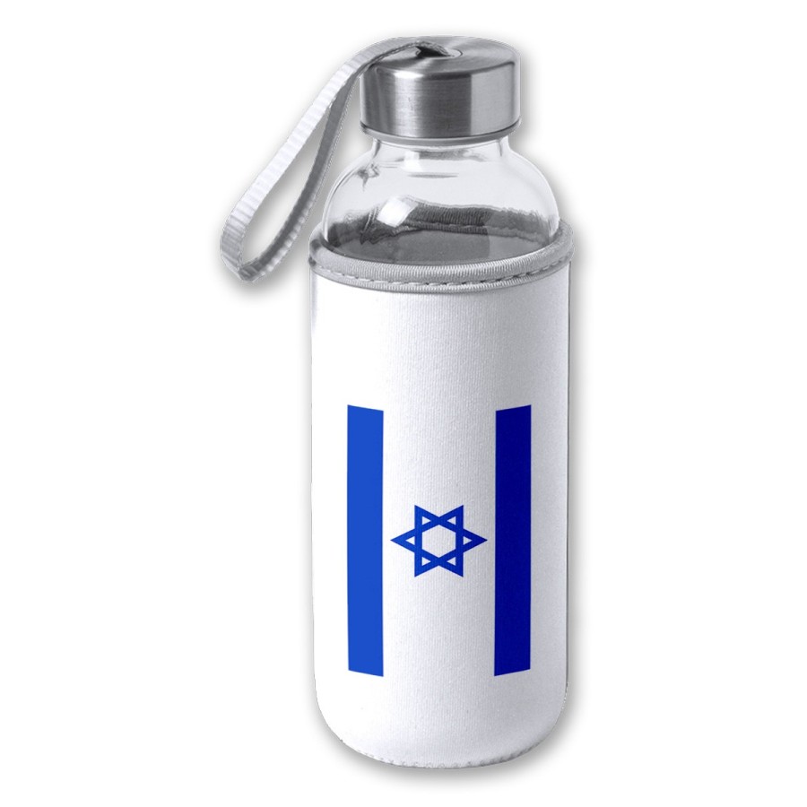 BIDON DE 420 ML CON FUNDA DE NEOPRENO bandera israel pais gobierno israelí judíos tapon seguridad