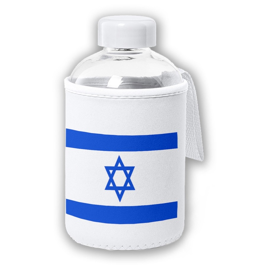 BIDON CRISTAL CON FUNDA SOFT SHELL bandera israel pais gobierno israelí judíos tapon seguridad botella