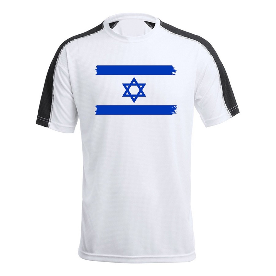 CAMISETA TÉCNICA FRANJA MANGAS NEGRA bandera israel pais gobierno israelí judíos personalizada