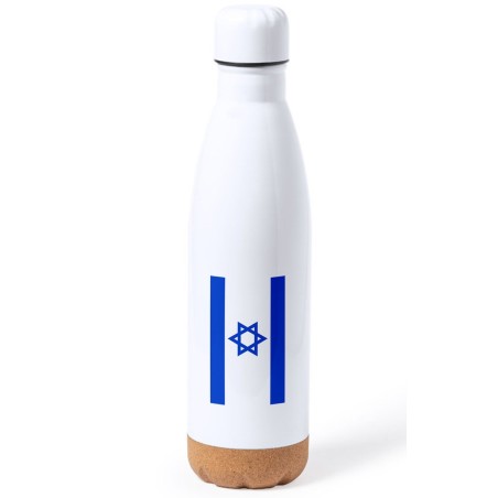 BIDON 750 ML ACERO INOXIDABLE ADORNO DE CORCHO bandera israel pais gobierno israelí judíos tapon botella