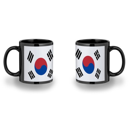 TAZA COMPLETAMENTE NEGRA bandera corea del sur pais gobierno coreano personalizada