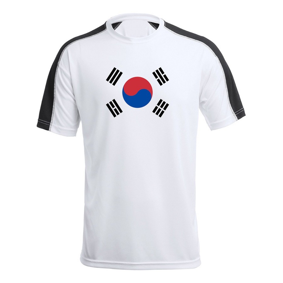 CAMISETA TÉCNICA FRANJA MANGAS NEGRA bandera corea del sur pais gobierno coreano personalizada