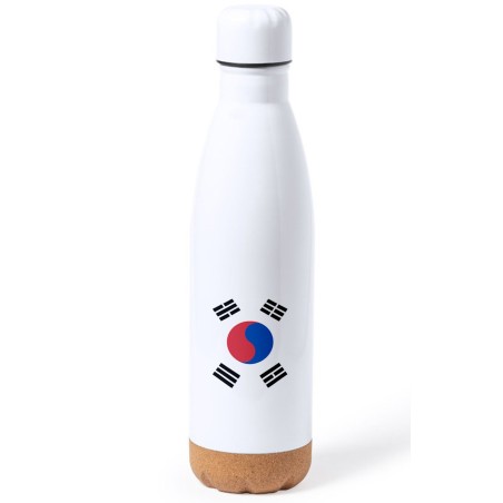 BIDON 750 ML ACERO INOXIDABLE ADORNO DE CORCHO bandera corea del sur pais gobierno coreano tapon botella