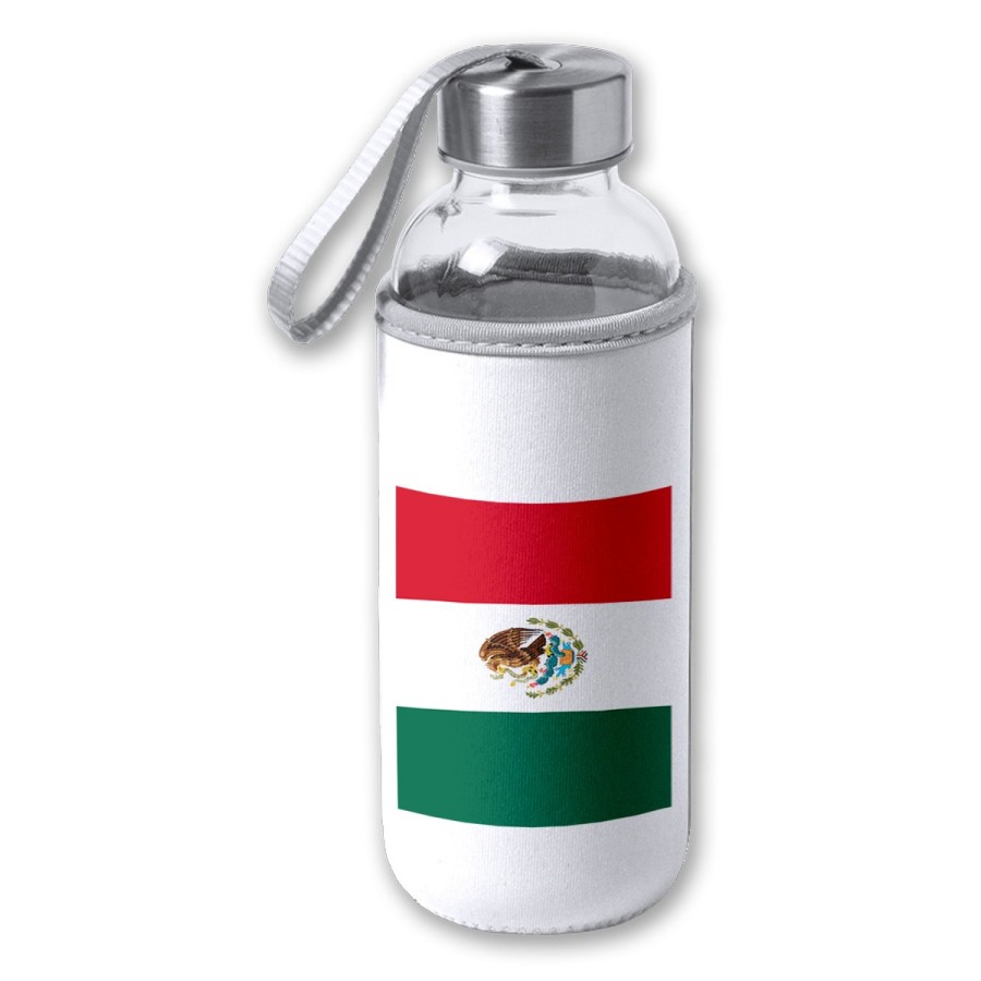 BIDON DE 420 ML CON FUNDA DE NEOPRENO bandera mejico pais gobierno mexico tapon seguridad