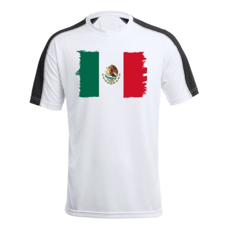 CAMISETA TÉCNICA FRANJA MANGAS NEGRA bandera mejico pais gobierno mexico personalizada