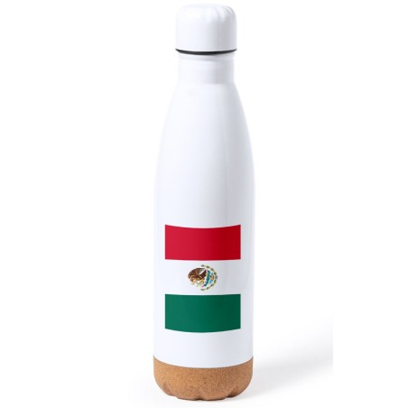 BIDON 750 ML ACERO INOXIDABLE ADORNO DE CORCHO bandera mejico pais gobierno mexico tapon botella