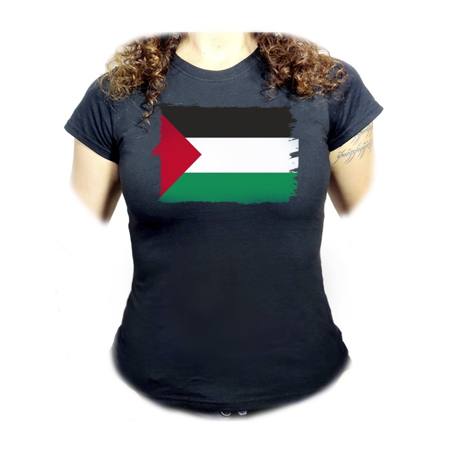 CAMISETA NEGRA MUJER bandera palestina pais gobierno palestino oferta personalizada