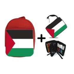 PACK MOCHILA ROJA Y ESTUCHE bandera palestina pais gobierno palestino material escolar