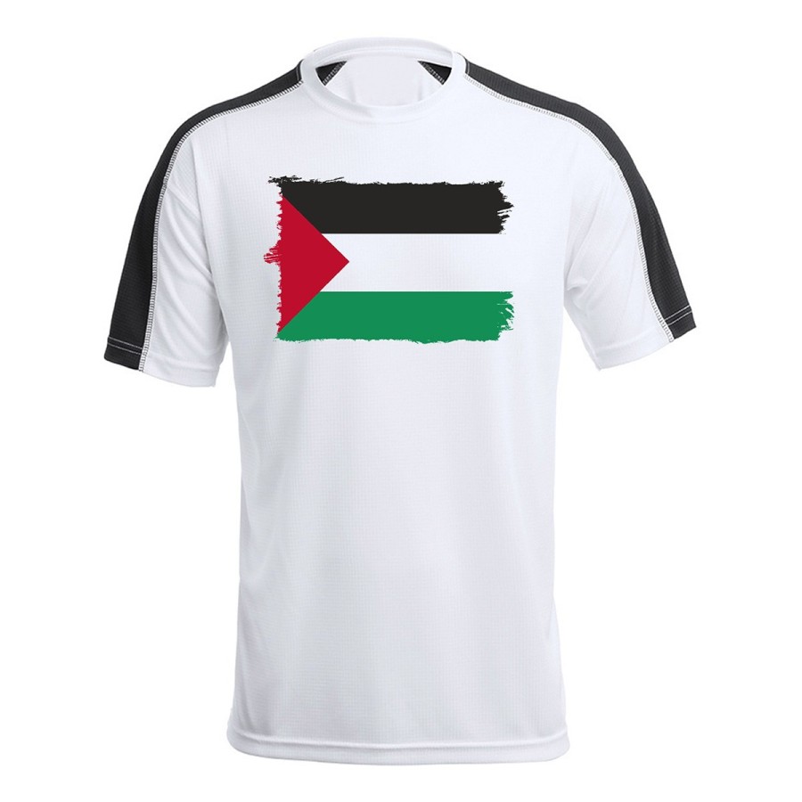 CAMISETA TÉCNICA FRANJA MANGAS NEGRA bandera palestina pais gobierno palestino personalizada