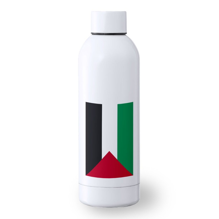 BIDON 500 ML ACERO INOXIDABLE bandera palestina pais gobierno palestino deporte deportivo botella senderismo