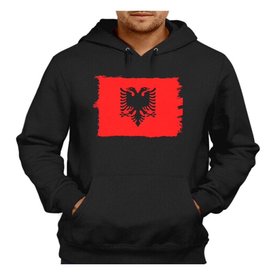 SUDADERA NEGRA CON CAPUCHA bandera albania pais gobierno albanés adulto poliester algodón personalizada