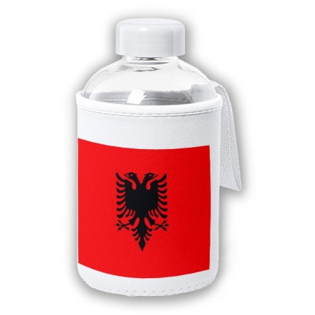 BIDON CRISTAL CON FUNDA SOFT SHELL bandera albania pais gobierno albanés tapon seguridad botella