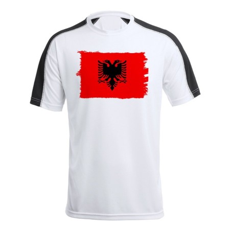 CAMISETA TÉCNICA FRANJA MANGAS NEGRA bandera albania pais gobierno albanés personalizada