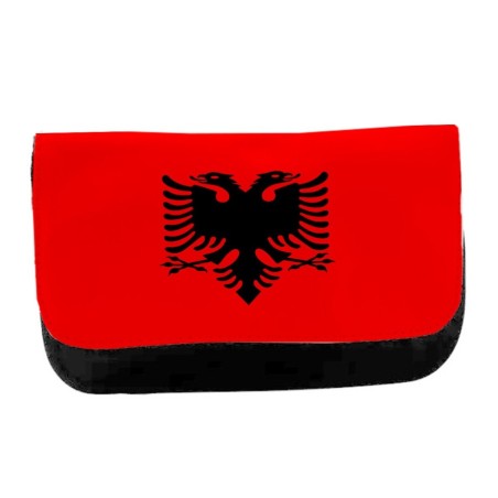 ESTUCHE NECESER DE LONA bandera albania pais gobierno albanés unisex negro bolsa aseo multiusos