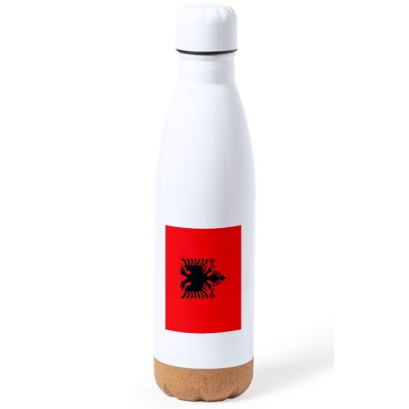 BIDON 750 ML ACERO INOXIDABLE ADORNO DE CORCHO bandera albania pais gobierno albanés tapon botella