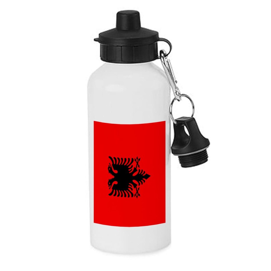 BIDON 600 ML ACERO INOXIDABLE CON CHUPON bandera albania pais gobierno albanés escolar deporte bicicleta