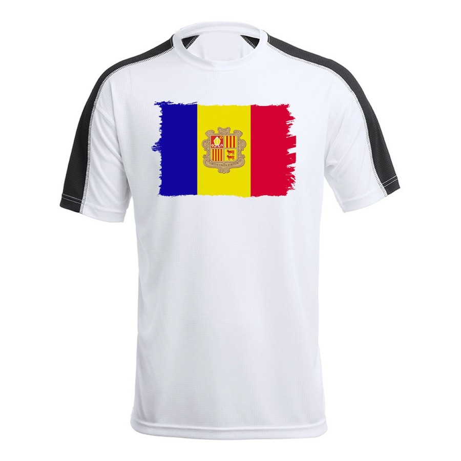 CAMISETA TÉCNICA FRANJA MANGAS NEGRA bandera andorra pais gobierno andorrano personalizada