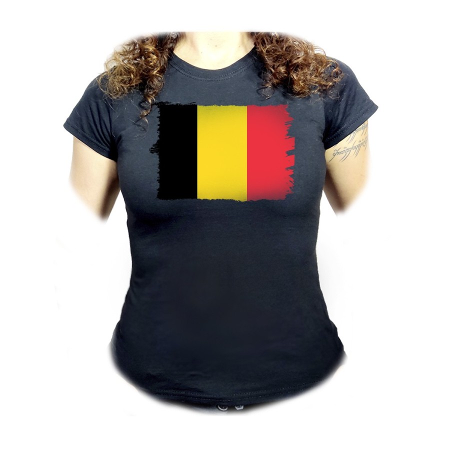 CAMISETA NEGRA MUJER bandera bélgica pais gobierno belga oferta personalizada