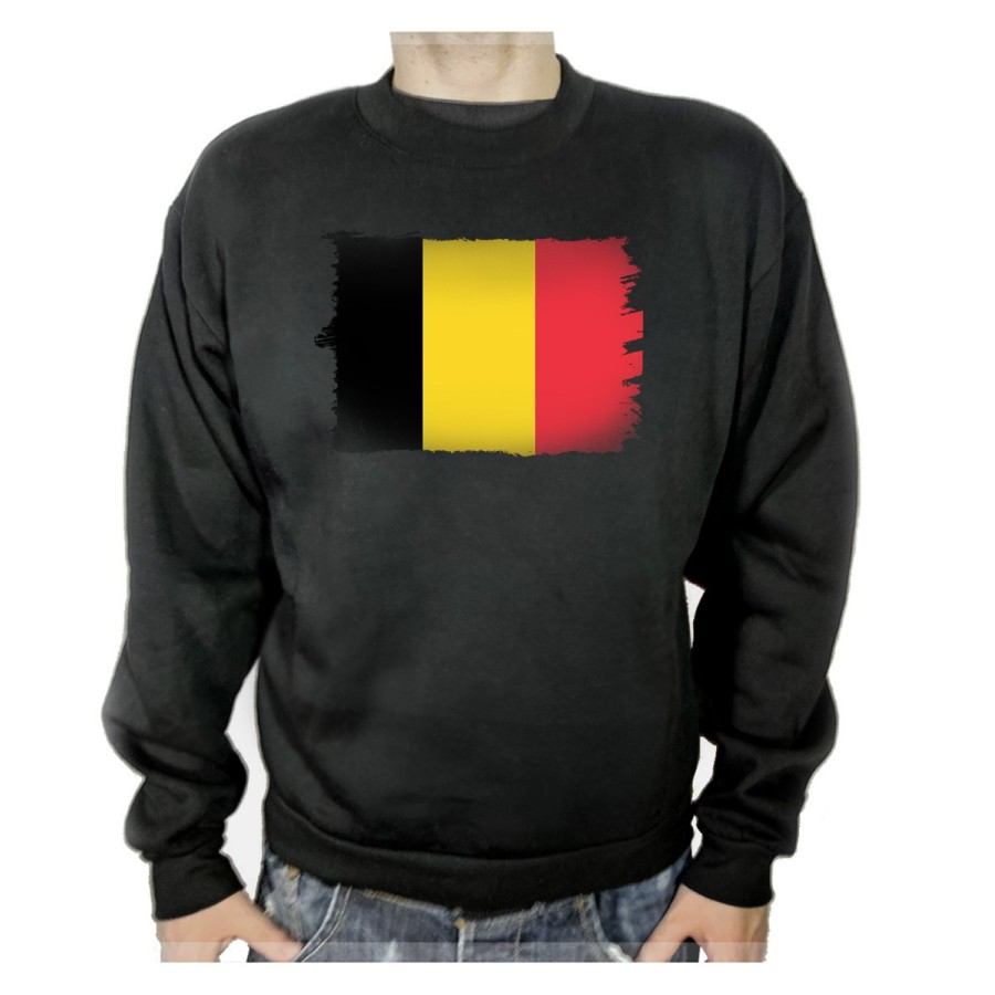 SUDADERA NEGRA bandera bélgica pais gobierno belga adulto poliester algodón personalizada