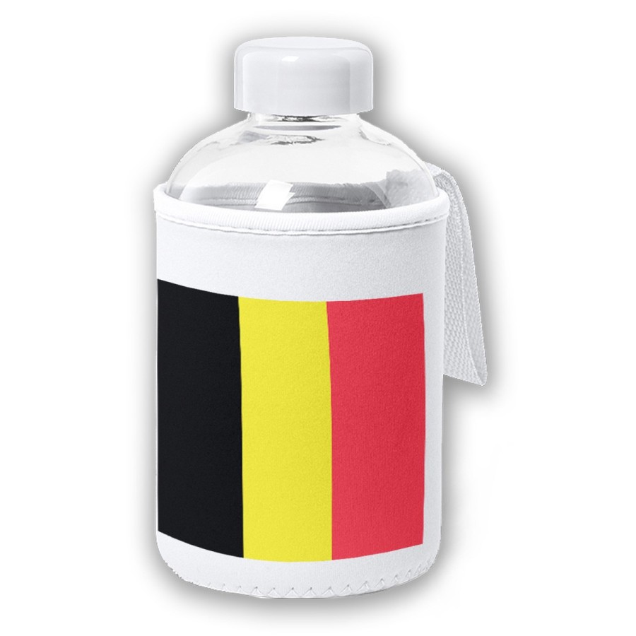 BIDON CRISTAL CON FUNDA SOFT SHELL bandera bélgica pais gobierno belga tapon seguridad botella