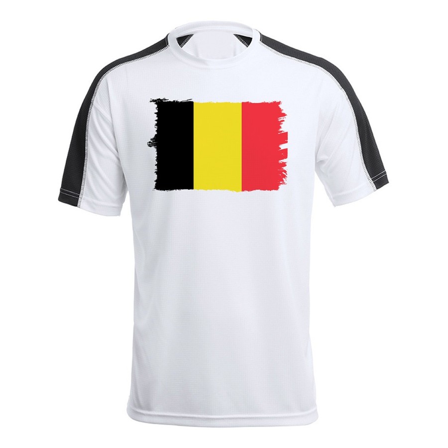 CAMISETA TÉCNICA FRANJA MANGAS NEGRA bandera bélgica pais gobierno belga personalizada