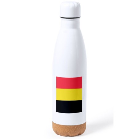 BIDON 750 ML ACERO INOXIDABLE ADORNO DE CORCHO bandera bélgica pais gobierno belga tapon botella