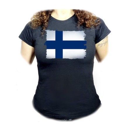 CAMISETA NEGRA MUJER bandera finlandia pais gobierno finlandés oferta personalizada