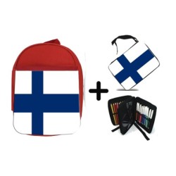 PACK MOCHILA ROJA Y ESTUCHE bandera finlandia pais gobierno finlandés material escolar