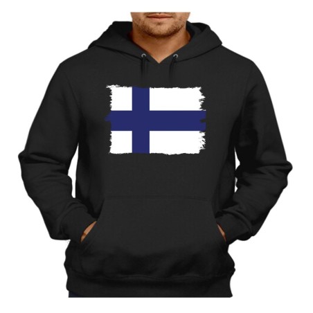 SUDADERA NEGRA CON CAPUCHA bandera finlandia pais gobierno finlandés adulto poliester algodón personalizada