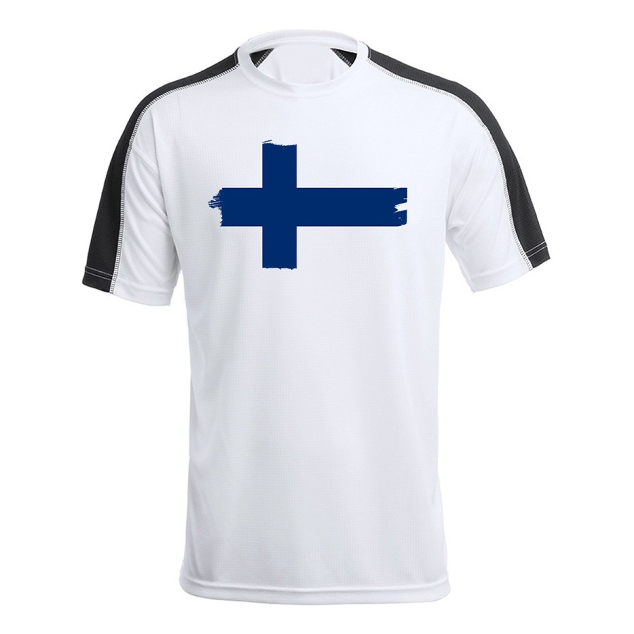 CAMISETA TÉCNICA FRANJA MANGAS NEGRA bandera finlandia pais gobierno finlandés personalizada